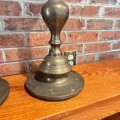 Pair of Etched Brass Floor Candle Holders