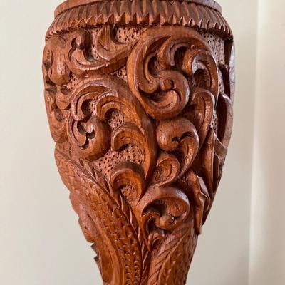 MCM Teak Nesting Side Tables & Carved Wood Vase