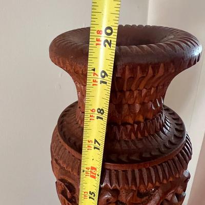 MCM Teak Nesting Side Tables & Carved Wood Vase