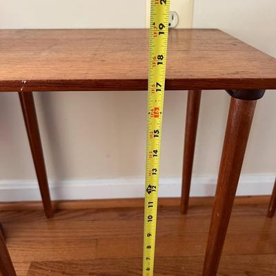 MCM Teak Nesting Side Tables & Carved Wood Vase
