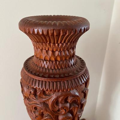 MCM Teak Nesting Side Tables & Carved Wood Vase