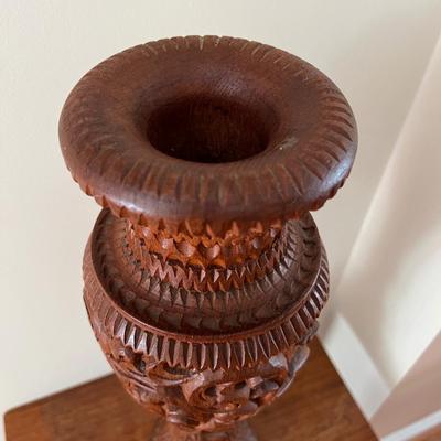 MCM Teak Nesting Side Tables & Carved Wood Vase