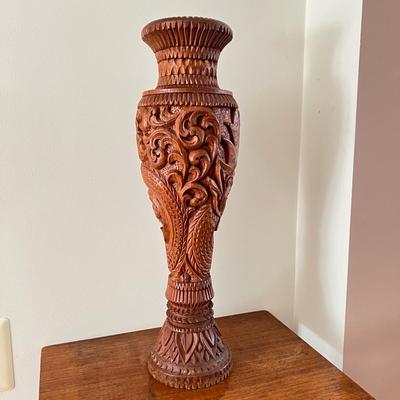 MCM Teak Nesting Side Tables & Carved Wood Vase