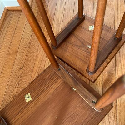 MCM Teak Nesting Side Tables & Carved Wood Vase