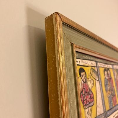Large Vintage Ethiopian Painting on Wood King Solomon Narrative 23”x53”