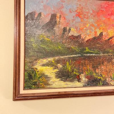 Professionally Framed MCM Signed Oil on Canvas Art