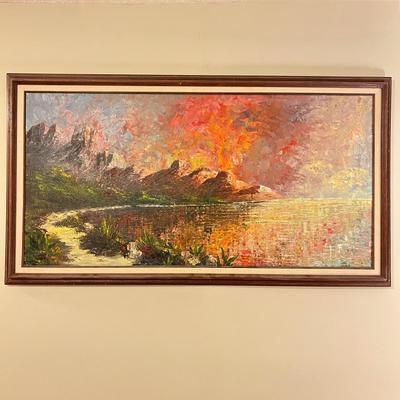 Professionally Framed MCM Signed Oil on Canvas Art