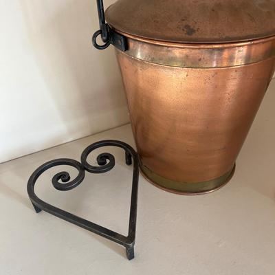 Copper Ash Bucket w. Trivet Stand