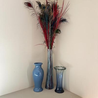 Lot of 3 Vases - 2’ Pottery, Blown Glass
