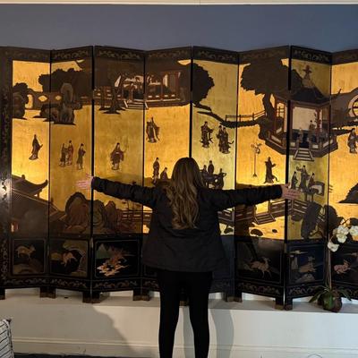 8-Panel Asian Folding Lacquer Screen/Room Divider- 84" H x 16" W Per Panel- 84" H x 128" W in total