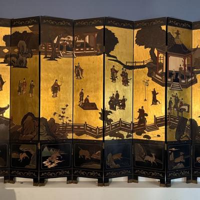 8-Panel Asian Folding Lacquer Screen/Room Divider- 84" H x 16" W Per Panel- 84" H x 128" W in total