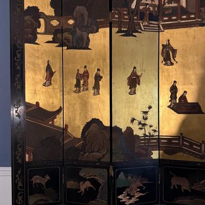 8-Panel Asian Folding Lacquer Screen/Room Divider- 84" H x 16" W Per Panel- 84" H x 128" W in total
