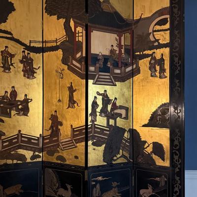 8-Panel Asian Folding Lacquer Screen/Room Divider- 84" H x 16" W Per Panel- 84" H x 128" W in total