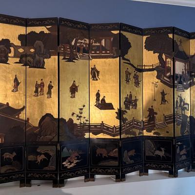 8-Panel Asian Folding Lacquer Screen/Room Divider- 84" H x 16" W Per Panel- 84" H x 128" W in total