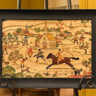 19th Century Embroidered Depiction of Paul Revere's Ride April 18th, 1775