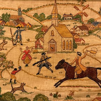 19th Century Embroidered Depiction of Paul Revere's Ride April 18th, 1775