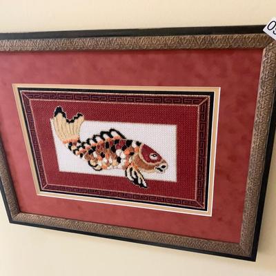 Framed Needlepoint Koi Fish