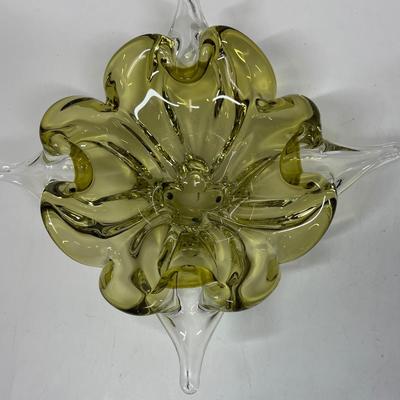 Canadian Chalet Olive Green Art Glass Bowl signed