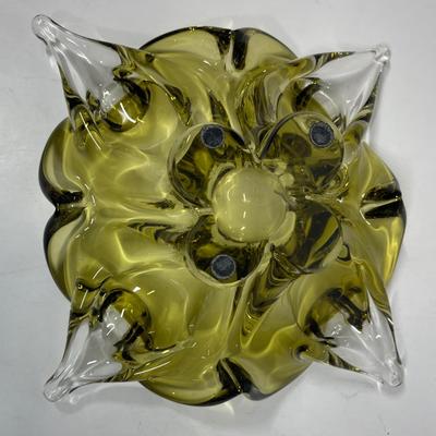 Canadian Chalet Olive Green Art Glass Bowl signed