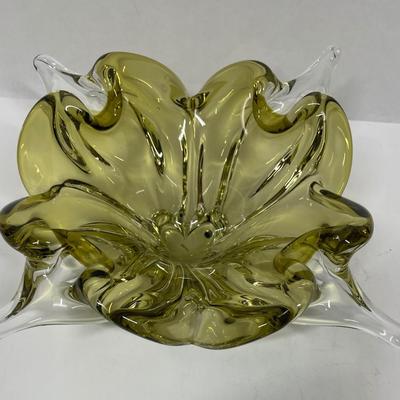 Canadian Chalet Olive Green Art Glass Bowl signed