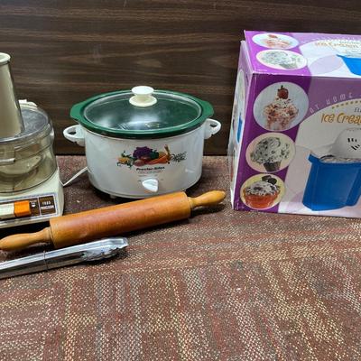 Crock pot, food processor, rolling pin and cream maker