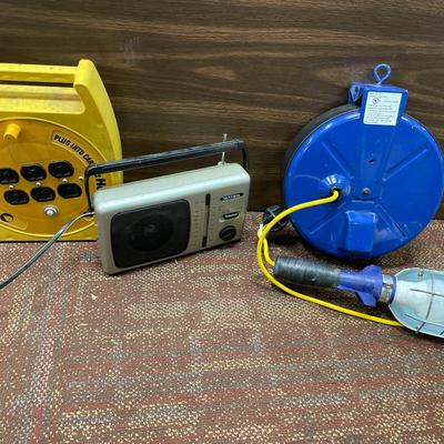 Hanging light, large plug in and radio