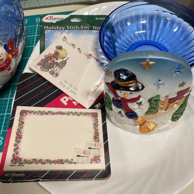Large snowman bowl and other decor