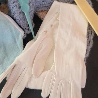 Vintage prayer shawl, basket, gloves