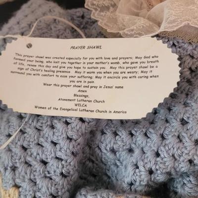 Vintage prayer shawl, basket, gloves