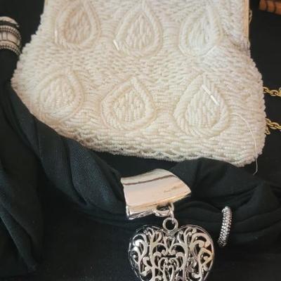 Jewelry boxes, beaded bag, plus