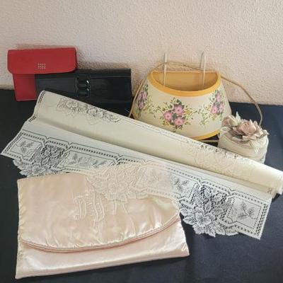 Lace pull shade, handbags, lamp