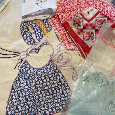 Needlework, hankies, Indian rug