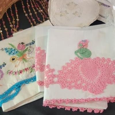 Vintage shade, aprons, pillow cases