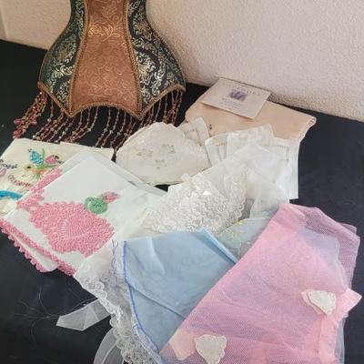 Vintage shade, aprons, pillow cases