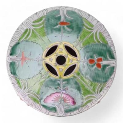 Unique Hand-Painted Chinese Bok Choy Cabbage Leaf Ceramic Garden Stool, Side Table, or Plant Stand, Jingdezhen Porcelain