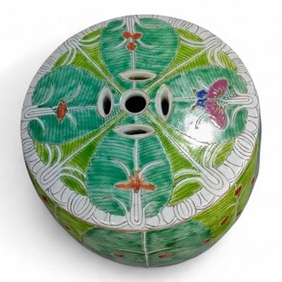 Unique Hand-Painted Chinese Bok Choy Cabbage Leaf Ceramic Garden Stool, Side Table, or Plant Stand, Jingdezhen Porcelain