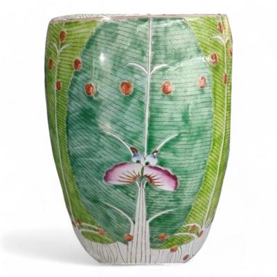Unique Hand-Painted Chinese Bok Choy Cabbage Leaf Ceramic Garden Stool, Side Table, or Plant Stand, Jingdezhen Porcelain
