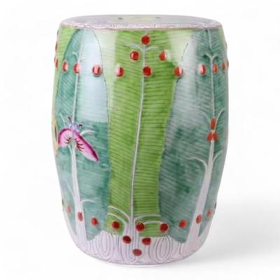 Unique Hand-Painted Chinese Bok Choy Cabbage Leaf Ceramic Garden Stool, Side Table, or Plant Stand, Jingdezhen Porcelain