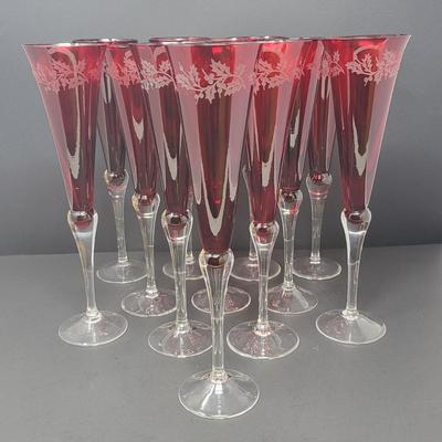 Stunning 11" Lenox Ruby Red Crystal Flutes (12)