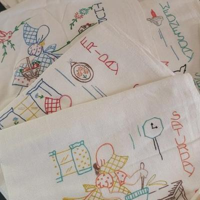 13 hand embroidered dish towels
