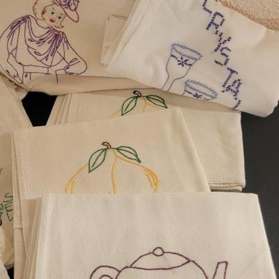 13 hand embroidered dish towels