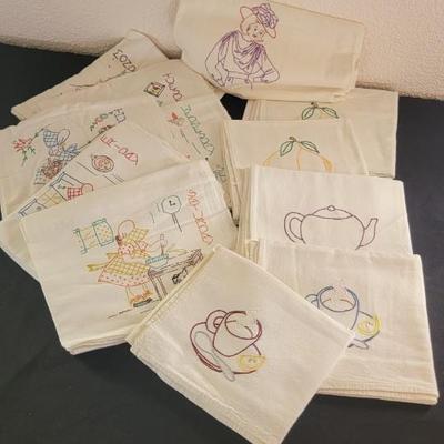 13 hand embroidered dish towels