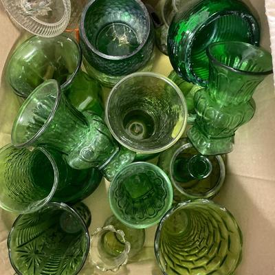 Green glass vases