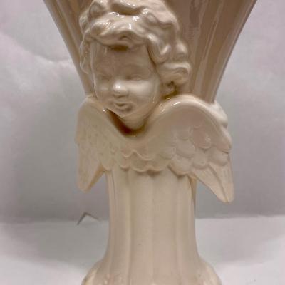 Cream Colored Ceramic Pottery Vase Angel Motif