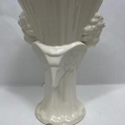 Cream Colored Ceramic Pottery Vase Angel Motif