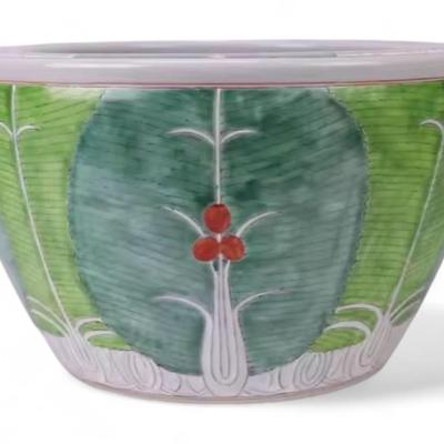Hand-Painted Chinese Bok Choy Cabbage Leaf Ceramic Fish Bowl Planter, Jingdezhen Porcelain, Decorative Indoor Planter