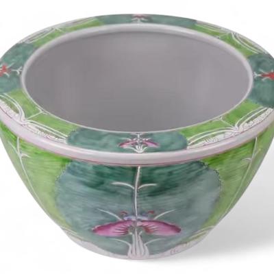 Hand-Painted Chinese Bok Choy Cabbage Leaf Ceramic Fish Bowl Planter, Jingdezhen Porcelain, Decorative Indoor Planter