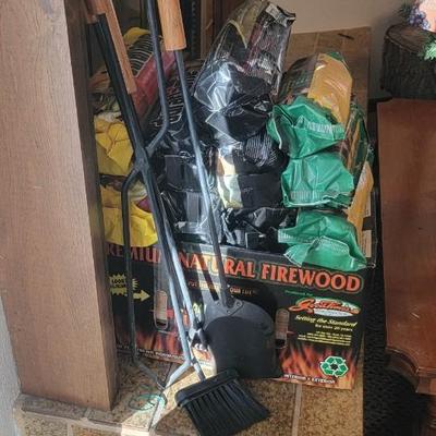 Duraflame logs, fireplace tools