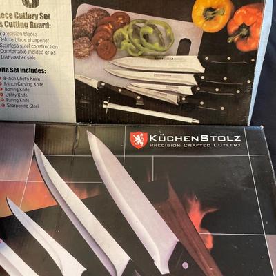 NIB stainless salad bowl, spoon and Kuchestolz knives