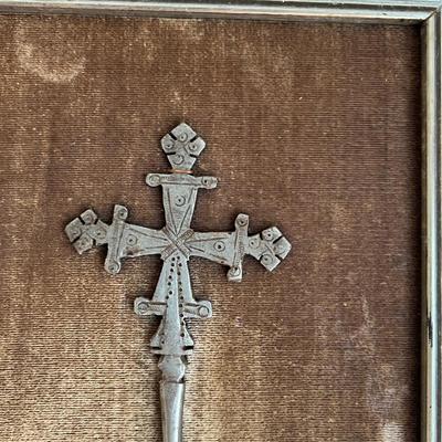 3 Vintage Framed Mounted Ethiopian Coptic Hand & Pendant Crosses